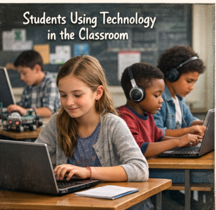 Students using technology in a classroom